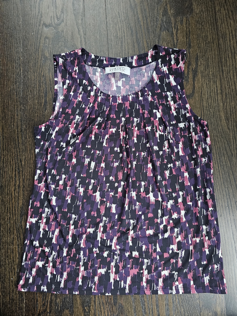 Kasper Purple Pink and White Abstract Print Sleeveless Top